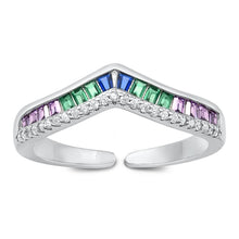 Load image into Gallery viewer, Sterling Silver Rhodium Plated V Shape Multicolored CZ Ring