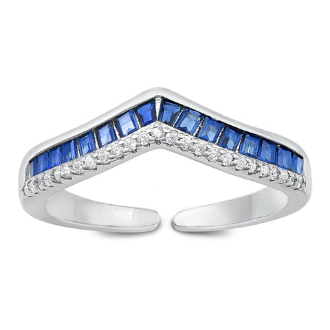 Sterling Silver Rhodium Plated Clear and Blue Sapphire CZ Ring