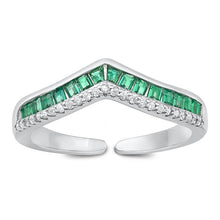 Load image into Gallery viewer, Sterling Silver Rhodium Plated Clear and Green Emerald CZ Ring