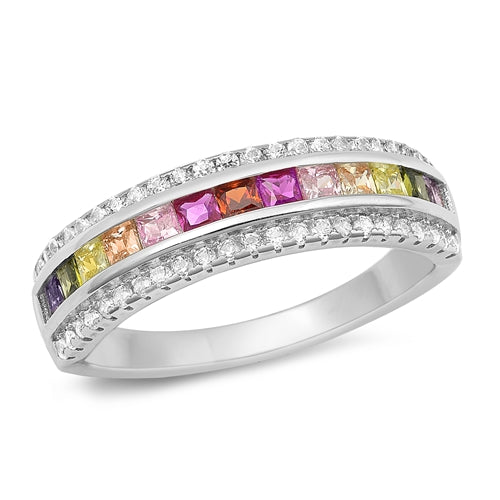 Sterling Silver Rhodium Plated Multi-Colored CZ Ring-6.1mm