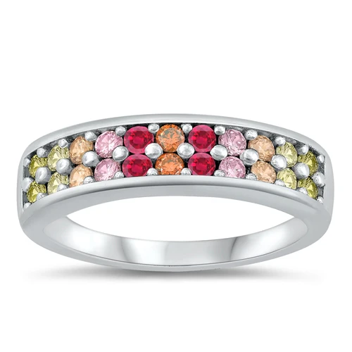 Sterling Silver Rhodium Plated 5.6mm Multi Colored CZ Ring