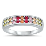 Sterling Silver Rhodium Plated 5.6mm Multi Colored CZ Ring