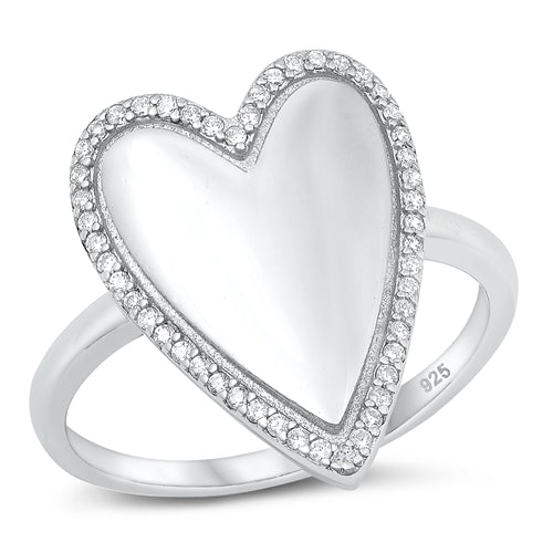 Sterling Silver Rhodium Plated Clear CZ Heart Ring-20.4mm