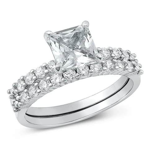 Sterling Silver Rhodium Plated Centerstone Clear CZ Ring