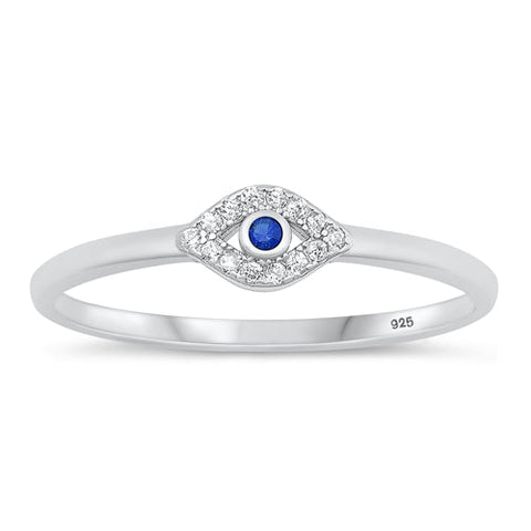 Sterling Silver Rhodium Plated Clear CZ Evil Eye Ring-4.6mm