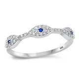 Sterling Silver Rhodium Plated Clear and Blue CZ Evil Eye Ring-3.6mm