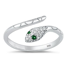 Load image into Gallery viewer, Sterling Silver Rhodium Plated Clear and Green CZ Snake Ring-10.2mm