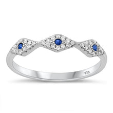 Load image into Gallery viewer, Sterling Silver Rhodium Plated Clear and Blue Sapphire CZ Evil Eye Ring-4mm