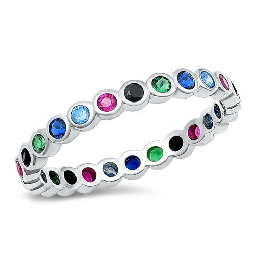 Sterling Silver Rhodium Plated Multi-Colored CZ Ring-2.6mm