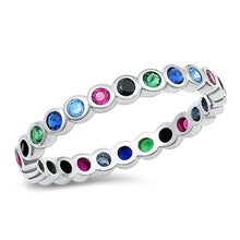 Load image into Gallery viewer, Sterling Silver Rhodium Plated Multi-Colored CZ Ring-2.6mm