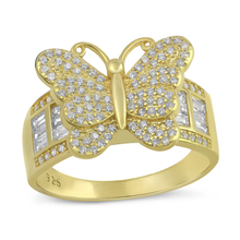Load image into Gallery viewer, Sterling Silver Gold Plated Butterfly Clear CZ Ring