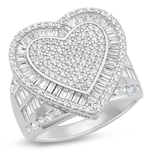 Sterling Silver Rhodium Plated Clear CZ Heart Ring