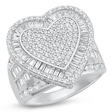 Load image into Gallery viewer, Sterling Silver Rhodium Plated Clear CZ Heart Ring