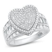 Load image into Gallery viewer, Sterling Silver Rhodium Plated Clear CZ Heart Ring-15mm