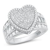 Sterling Silver Rhodium Plated Clear CZ Heart Ring-15mm