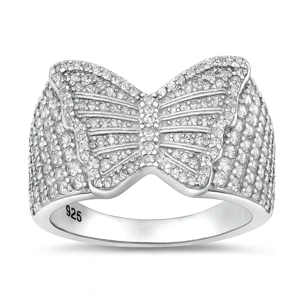 Sterling Silver Rhodium Plated Butterfly Clear CZ Ring