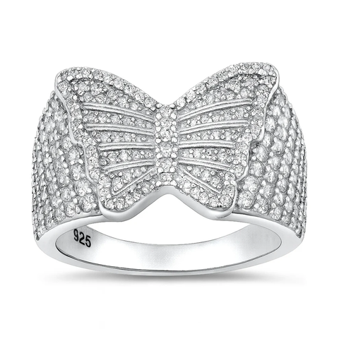 Sterling Silver Rhodium Plated Clear CZ Butterfly Ring