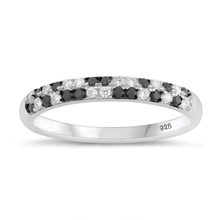 Load image into Gallery viewer, Sterling Silver Rhodium Plated Round Black And Clear CZ Ring