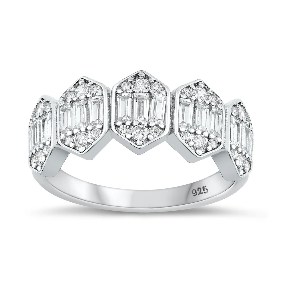Sterling Silver Rhodium Plated 8.5mm Clear CZ Ring