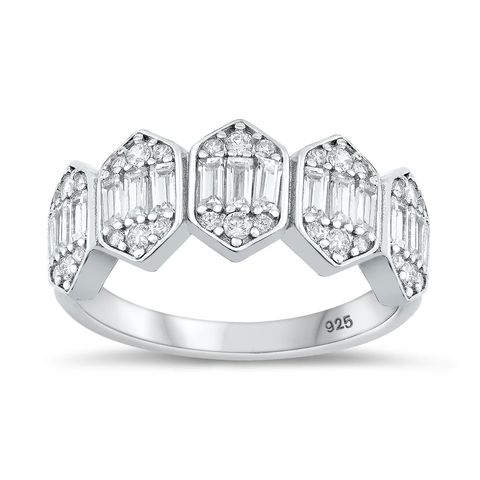 Sterling Silver Rhodium Plated Clear CZ Ring