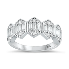 Sterling Silver Rhodium Plated 8.5mm Clear CZ Ring