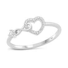 Load image into Gallery viewer, Sterling Silver Rhodium Plated Heart And Infinity Clear CZ Ring