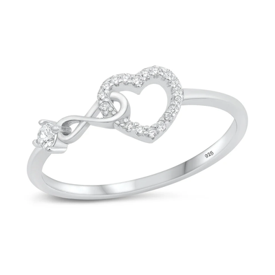 Sterling Silver Rhodium Plated Heart And Infinity Clear CZ Ring