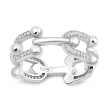 Load image into Gallery viewer, Sterling Silver Rhodium Plated Horseshoe Link Clear CZ Ring