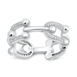 Sterling Silver Rhodium Plated Horseshoe Link Clear CZ Ring