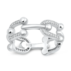 Sterling Silver Rhodium Plated Horseshoe Link Clear CZ Ring