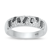 Load image into Gallery viewer, Sterling Silver Rhodium Plated Black And Clear CZ Ring