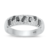 Sterling Silver Rhodium Plated Black And Clear CZ Ring