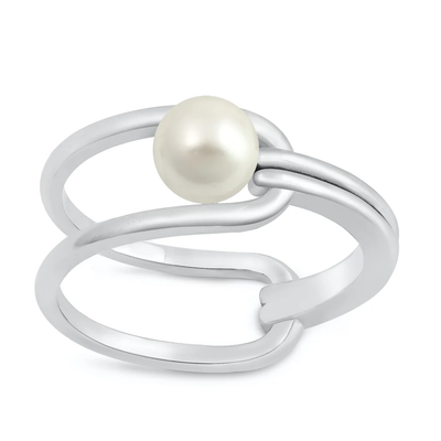 Sterling Silver Rhodium Plated Pearl Ring