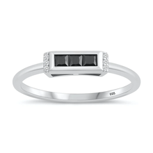 Load image into Gallery viewer, Sterling Silver Rhodium Plated Rectangle Black And Clear CZ Ring
