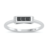 Sterling Silver Rhodium Plated Rectangle Black And Clear CZ Ring