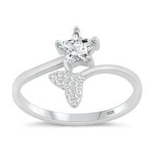 Load image into Gallery viewer, Sterling Silver Rhodium Plated Whale Tail And Star Clear CZ Ring