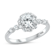 Load image into Gallery viewer, Sterling Silver Rhodium Plated Flower Clear CZ Ring