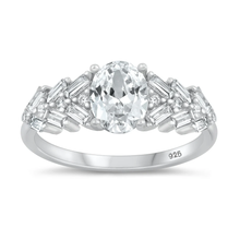 Load image into Gallery viewer, Sterling Silver Rhodium Plated Oval Clear CZ Ring