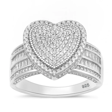 Load image into Gallery viewer, Sterling Silver Rhodium Plated Pave Heart Clear CZ Ring