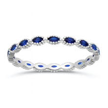 Load image into Gallery viewer, Sterling Silver Rhodium Plated Marquise Band Blue Sapphire CZ Ring