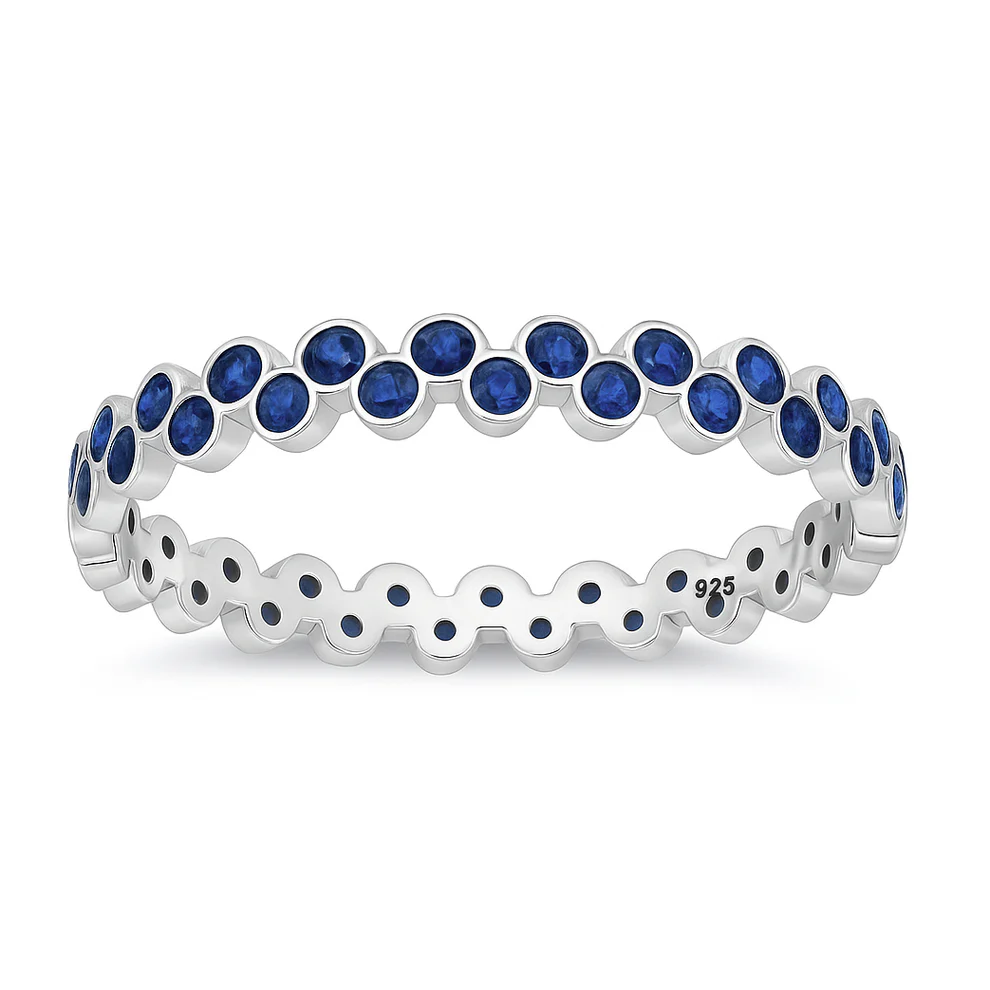 Sterling Silver Rhodium Plated Blue Sapphire CZ Ring