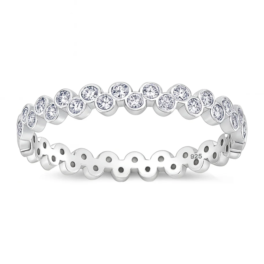 Sterling Silver Rhodium Plated Small Rounds Clear CZ Ring