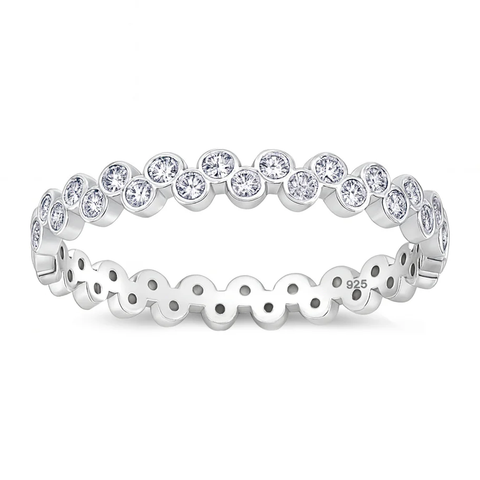Sterling Silver Rhodium Plated Small Rounds Clear CZ Ring