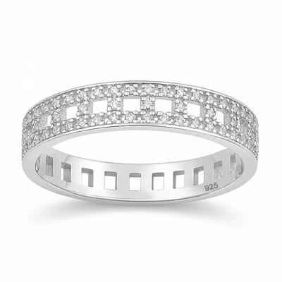 Sterling Silver Rhodium Plated Clear CZ Ring