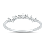 Sterling Silver Rhodium Plated Contour Band Clear CZ Ring