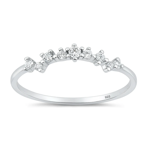 Sterling Silver Rhodium Plated Contour Band Clear CZ Ring