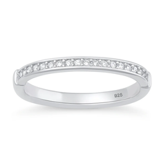 Sterling Silver Rhodium Plated 2.1mm Clear CZ Ring