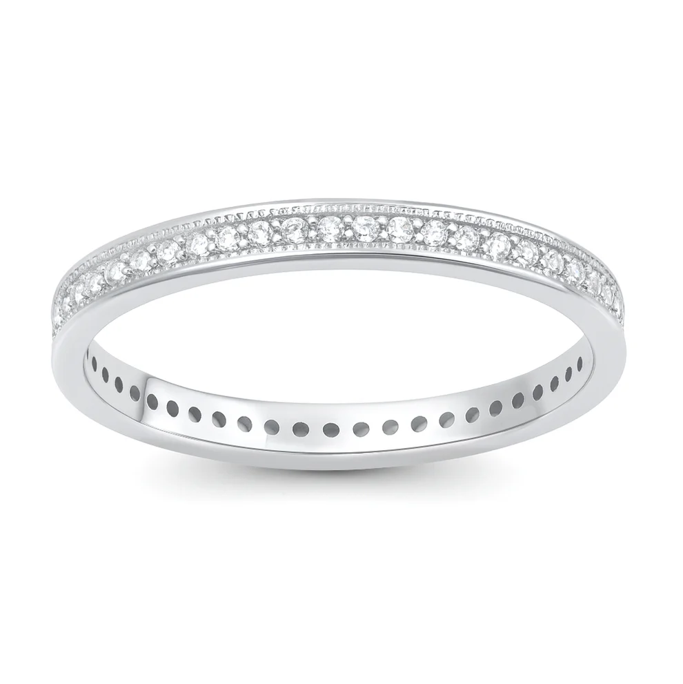 Sterling Silver Rhodium Plated Eternity Band Clear CZ Ring