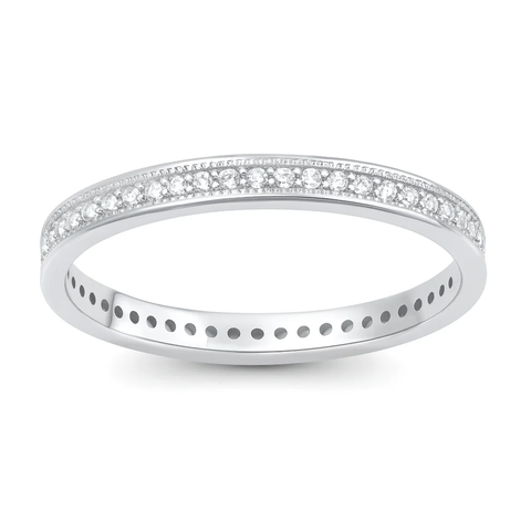 Sterling Silver Rhodium Plated Eternity Band Clear CZ Ring