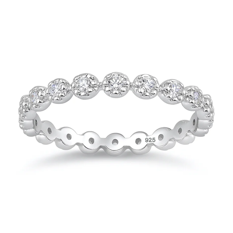 Sterling Silver Rhodium Plated Flowers Clear CZ Ring